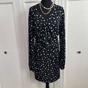 Simply Be Black and White Star Print Dress with Long Sleeves